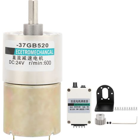 Moteur réducteur DC 12V XD‑37GB520 avec support, vitesse réglable par engrenages et régulateur, 600 tr/min (1/5)
