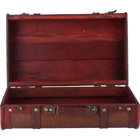 Antiker Lederkoffer, Truhe mit Retro-Kartenmuster, Bar-Accessoire zur Dekoration und Aufbewahrung, klein, braun, Größe 1605 (1/5)
