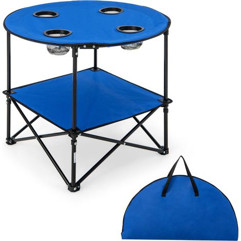Tavolo da campeggio pieghevole 72 x 59 cm con contenitore e 4 moderni portabicchieri in tessuto oxford blu 200013918