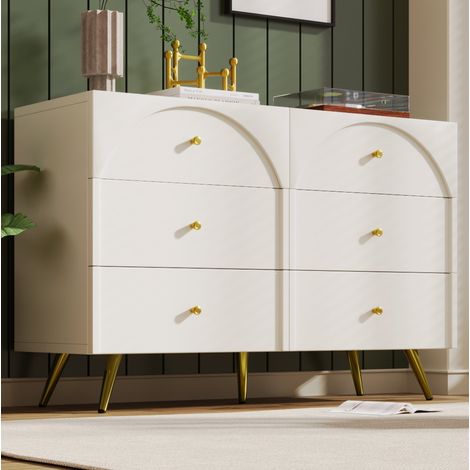 Cassettiera 120x40x85 cm crema bianco in legno e metallo con 6 cassetti, piedino centrale regolabile (1/5)