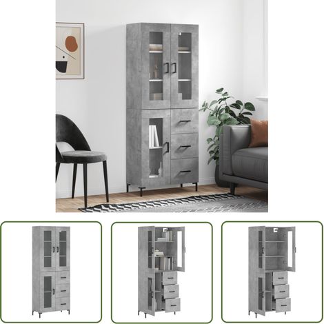 The Living Store Buffet haut Gris béton 69,5x34x180 cm Bois d'ingénierie - Buffet Design Moderne - Meuble Rangement Gris - Armoire Élégante - Buffet Haute Capacité - Mobilier Salon (1/5)