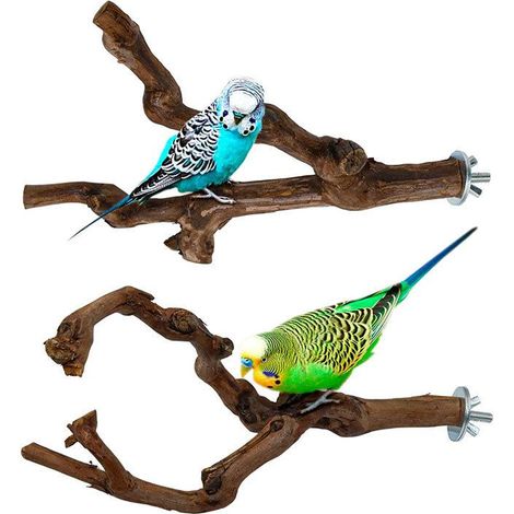 Lot de 2 perchoirs naturels en bois de vigne sauvage pour cage à oiseaux, permettant aux oiseaux de se tenir debout et de grimper. Accessoires pour cage à perruches ondulées, canaris et autres oiseaux (1/4)