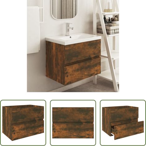 Holzschrank - Waschbeckenschrank Räuchereiche 60x38,5x45 cm Holzwerkstoff (1/5)