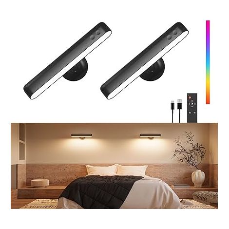 Wall Sconces Rechargeable LED Wall Lights with Remote Control, 3 Colors, Wall Lamp, 360° Rotating, Dimmable with 15 RGB Colors