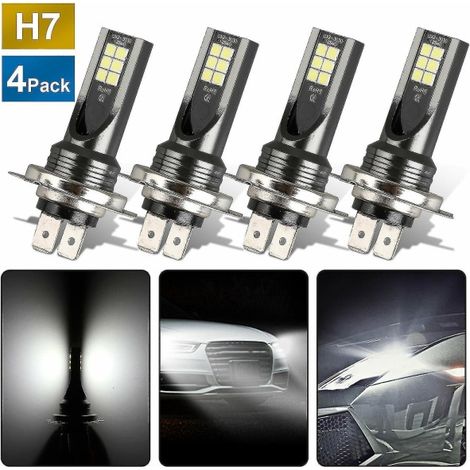 Pack 4 ampoules LED H7 + H7 Combo, feux de route 240W 52000 lumens 6000K blanc froid, kit double optique pour véhicules (1/5)