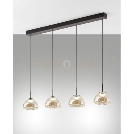 LUCILLE SOSPENSIONE COGNAC 4 LUCI IN VETRO ATTACCO LINEAREA LED CCT 2700K - 3000K - 4000K- 28W - 3000 lm DIMMERABILE