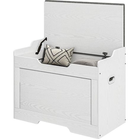 Panca Contenitore da 103L Multifunzione in Legno con Cuscino in Tessuto, 75x40x56cm, Bianco (1/5)