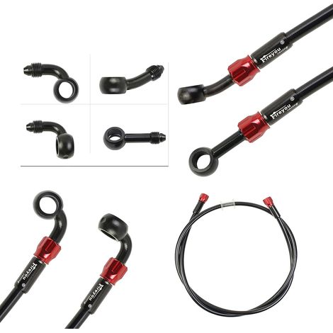 Tuyau de frein de moto tressé 400 à 2400 mm Tuyau de fluide d'huile en acier inoxydable pour VTT, moto tout-terrain, moto de course, banjo (Black, 500mm) (1/5)