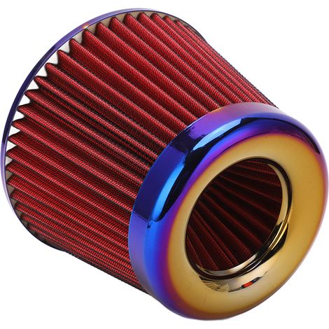 Filtre à air d'admission d'air pour voiture 76 mm (3 po) haute performance, lavable, réutilisable, conique, accessoire universel, rouge (1/5)