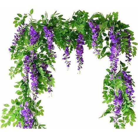 Guirlandes de glycine artificielles, lot de 2, fleurs artificielles en soie à suspendre, plantes artificielles pour jardin, mur, extérieur, verdure, jungle, fête, mariage, arche, décoration (1/5)