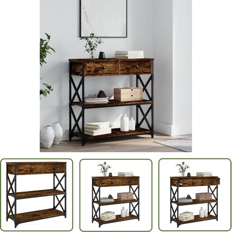 The Living Store Table console chêne fumé 75x28x75 cm bois d'ingénierie - Table Basse - Meuble D'entrée - Table Console - Table D'appoint - Table Industrielle (1/5)