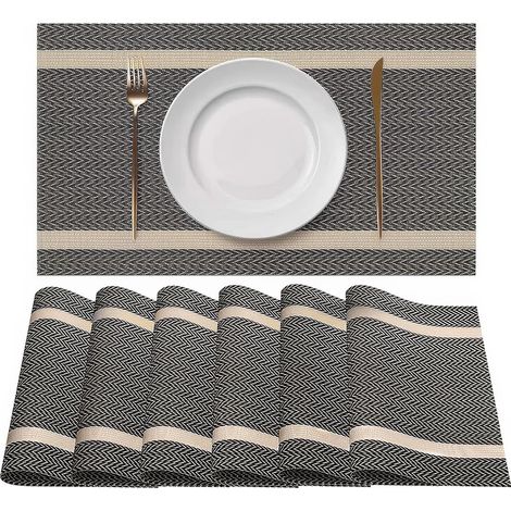 Lot de 6 sets de table PVC rectangulaires, lavables, antidérapants et résistants à la chaleur, noir et beige. (1/5)