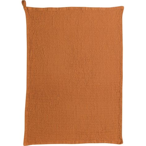 Torchon de Cuisine en Nid d'Abeille Coton Uni Coloris Cannelle 50 x 70 cm - PANGIVO (1/2)
