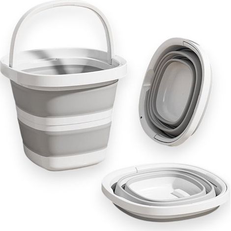 Seau pliable 10 L en TPE sans BPA, cadre en polypropylène durable, portable et peu encombrant, 33 x 33 x 18 cm, gris (1/5)