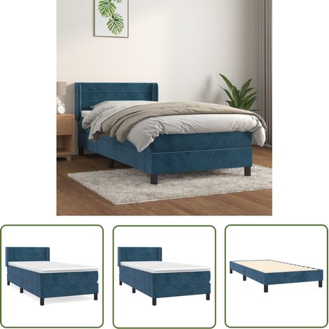 The Living Store Boxspringbett mit Matratze Dunkelblau 90x190 cm Samt - Samtbett - Boxspringbett - Doppelbett - Bettenrahmen - Luxusbett (1/5)