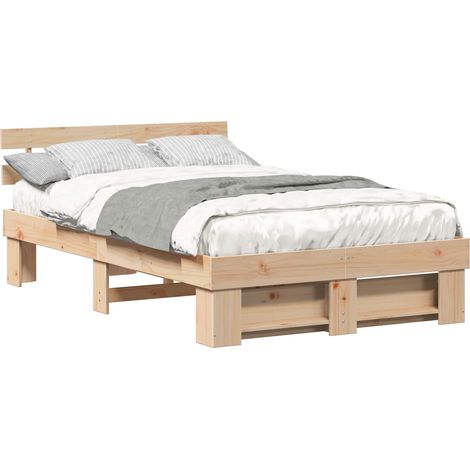 Lit double  Lit adulte  Cadre de lit avec tête de lit Marron 140 x 190 cm Pin massif