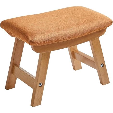 Tabouret Rembourré, Retro Banc Anti-Poussière Chaise Amovible et 4 Pieds en hêtre pour Chambre à Coucher, Salon et Cuisine (Pieds naturels + Coussin Orange) (1/4)