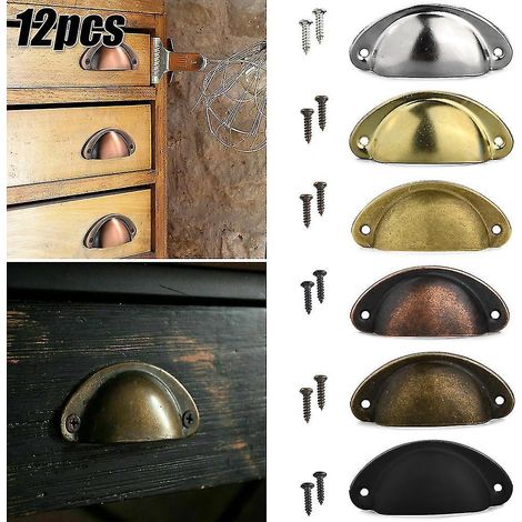 Set mit 6/12 Retro-Tür-/Schrank-/Schubladengriffen in Muschelform – Rotbronze