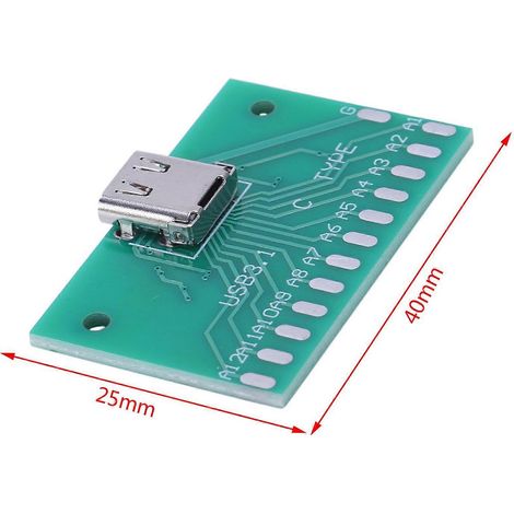 Connecteur femelle USB-C 3.1 Type C à 24 broches à monter soi-même, type CMS avec carte PCB. (1/3)