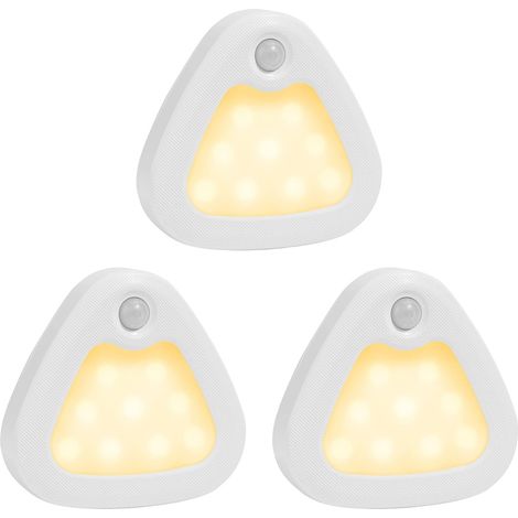 Lot de 3 lampes LED ultra-lumineuses à détecteur de mouvement sans fil, alimentées par piles et fixées par bande magnétique/ruban adhésif 3M, lumière chaude (1/5)