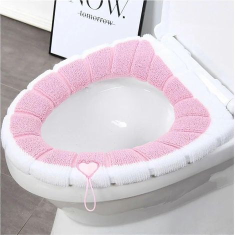 Ensemble housse de siège de toilette et coussin lavables et doux pour un confort et une chaleur optimaux dans la salle de bain (rose) (1/5)