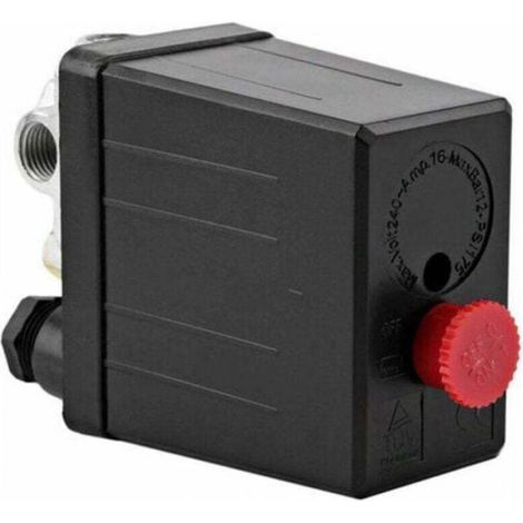 Pressostat Compresseur Air - Automatique - Bouton Marche/Arrêt - 4 Entrées Air Femelles - 240 V 16 A - 6 À 12,5 Bar - 125 X 80 X 50 Mm - 1 Pièce (1/4)
