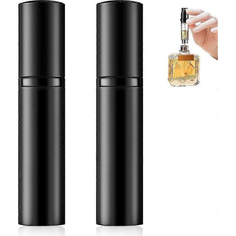 Vaporisateur de parfum rechargeable en 2 pièces, flacon de voyage vide de 5 ml, mini vaporisateur portable pour femmes et hommes, vaporisateur de sac facile à recharger (Noir x (1/5)