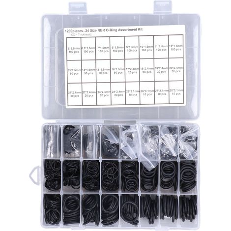 1200 joints d'étanchéité en caoutchouc nitrile, kit de bagues O noires multi-tailles (1/5)