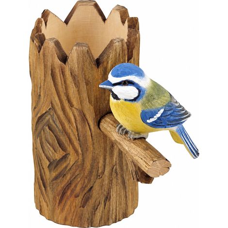Pot à crayons mésange en bois avec taille-crayon intégré 12 cm (1/3)