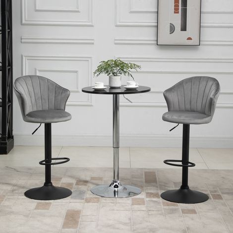Lot de 2 tabourets de bar pivotants gris, hauteur réglable 91-111 cm, dossier coquille, repose-pieds, base métal, charge 120 kg (1/5)