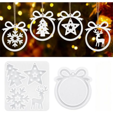 XEPHO 2 Pièces Moule Silicone Noël, Moules en Résine de Noël Moule en Silicone pour Pendentif Moule Silicone Resine Époxy pour Décoration Sapin Noël Bricolage (1/5)