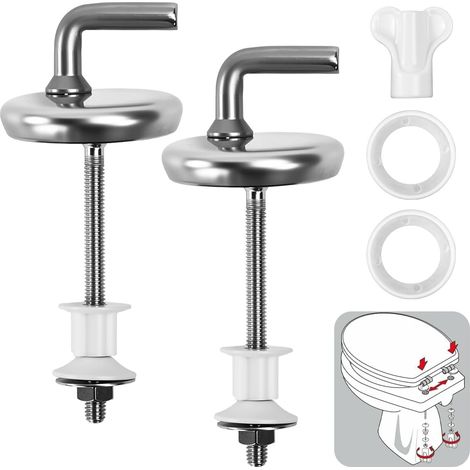 2PCS Attaches Charnière Abattant WC Abattant Toilette Siège en Acier Inoxydable, Fixations pour Abattants de WC Kit d'Accessoires de Fixation Compatible avec la Plupart des Toilette (1/5)