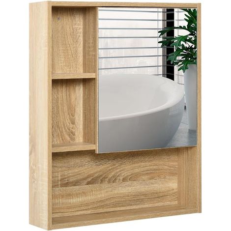 ARMADIETTO A SPECCHIO PER BAGNO CON SCAFFALE REGOLABILE 60X15X76 CM ROVERE (1/5)
