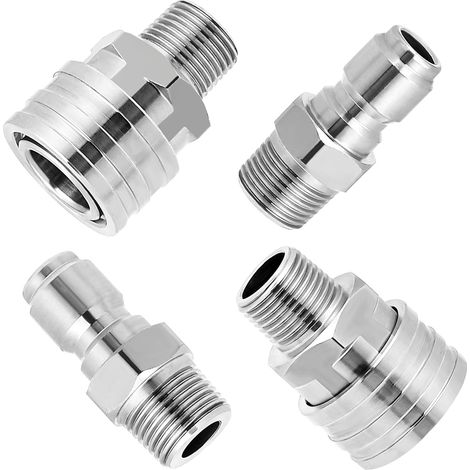 Set di 2 adattatori per idropulitrice ad alta pressione, raccordi a sgancio rapido da 3/8", kit di sgancio rapido maschio, acciaio inossidabile, 350 bar