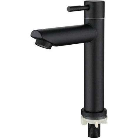 robinet de lavabo robinet pour salle de bain Robinetterie de avec bec robinet d'eau froide pilier valve，Hauteur totale : 18cm，NOIR (1/4)