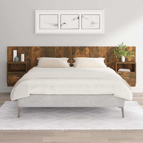 vidaXL Cabecero de cama con mesitas madera contrachapada roble ahumado (1/5)