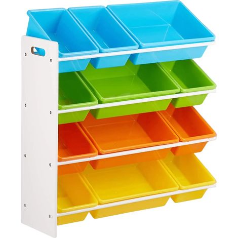 Organización de estanterías para niños 9 cajas para guardar juguetes de colores Plástico MDF 88 cm multicolor 1300011783 (1/4)