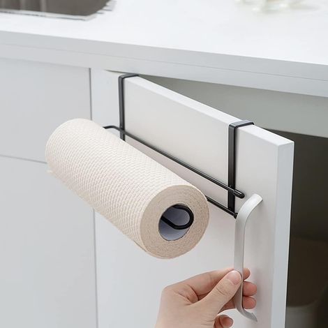 Cintre sans couture pour armoire de cuisine, fer forgé sans perforation, rangement pour serviettes et pellicule plastique (1/4)