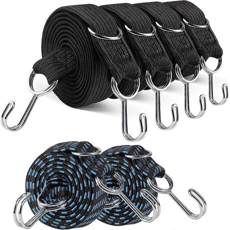 Lot de 6 élastiques avec crochets, 4 sangles élastiques extra longues de 3 m et 2 cordons élastiques bleus de 2 m. (1/4)