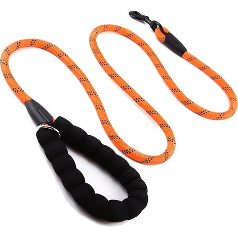 1 laisse en corde pour chien, 1,5 m, poignée rembourrée, bandes réfléchissantes, conception pivotante 360°, pour chiens de petite à grande taille (1/5)