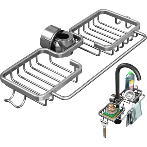 Égouttoir d'évier de cuisine en aluminium, espace de poinçonnage gratuit, support de robinet, égouttoir à savon, panier de rangement suspendu (1/5)