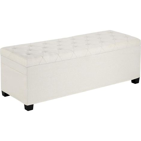 110cm 300kg Banc de Rangement en Lin Coffre Pouf Rembourré avec Poches Banquette Bout de Lit Salon Beige (1/5)