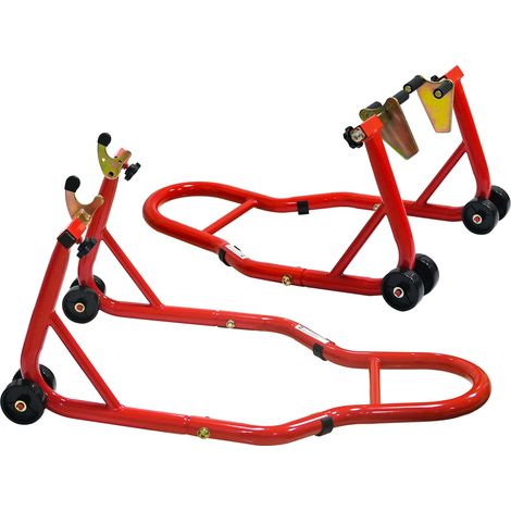 Cavalletto alzamoto anteriore e posteriore in acciaio rosso, 440 lbs, kit combinato (1/5)