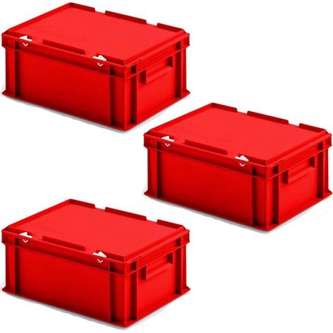 BRB 3 récipients avec couvercle au format européen, L x l x H 400 x 300 x 185 mm, contenu 16,5 l, poids 1,35 kg, rouge
