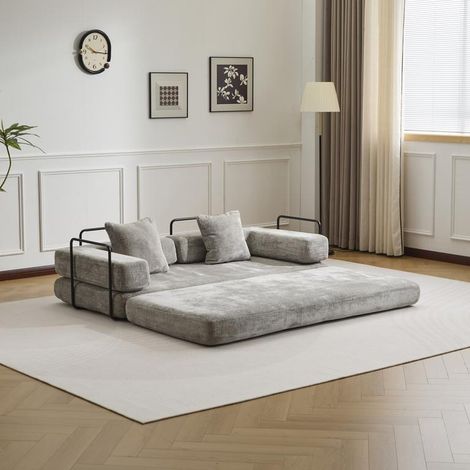 4-in-1 Schlafsofa 3-Sitzer aus Chenille, klappbares Sofa Bett als Queensize-Bett, platzsparend für Wohnzimmer (1/5)