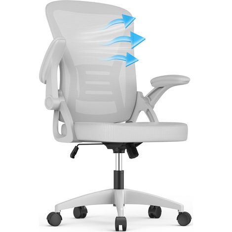 Rattantree - Silla de oficina ergonómica - con reposabrazos abatibles hasta 90° - altura regulable de 41-51 cm - capacidad de peso de 150 kg - tapizado de malla transpirable - base giratoria de 360°
