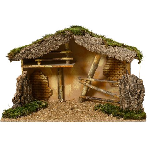 Weihnachtskrippe Handarbeit & FSC-zertifiziertes Holz Höhe 35 cm Breite 28 cm Länge 58 cm - Holzmix