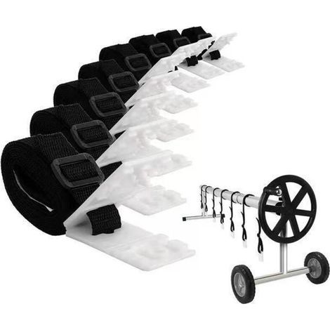 Kit di fissaggio per copertura solare per piscina Enowelir da 8 pezzi, include cinghie e clip, cinghie adesive in nylon, piastre di fissaggio e fibbie per il fissaggio della copertura solare (1/5)