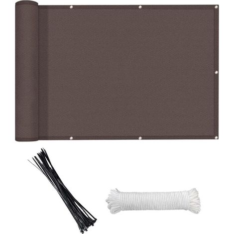Brise-vue pour balcon (PEHD) résistant aux intempéries, idéal pour terrasse, patio, jardin, piscine extérieure, porche, rambarde, 118 x 35 pouces, couleur café (1/5)