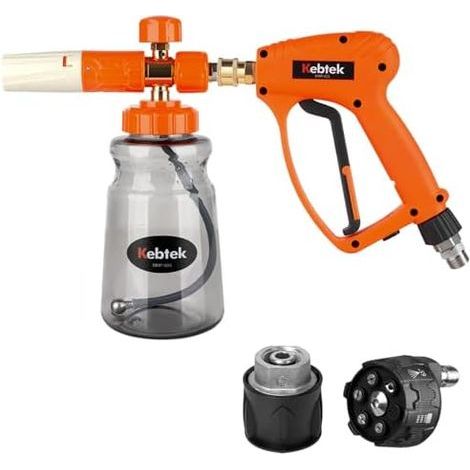Pistolet Nettoyeur Haute Pression 5200 PSI avec 1L Canon à Mousse pour Lavage Voiture Auto, 6-en-1 Embout de Buse Réglable et Adaptateur Compatible Karcher K2-7 (MRP-003-A) - (1/5)